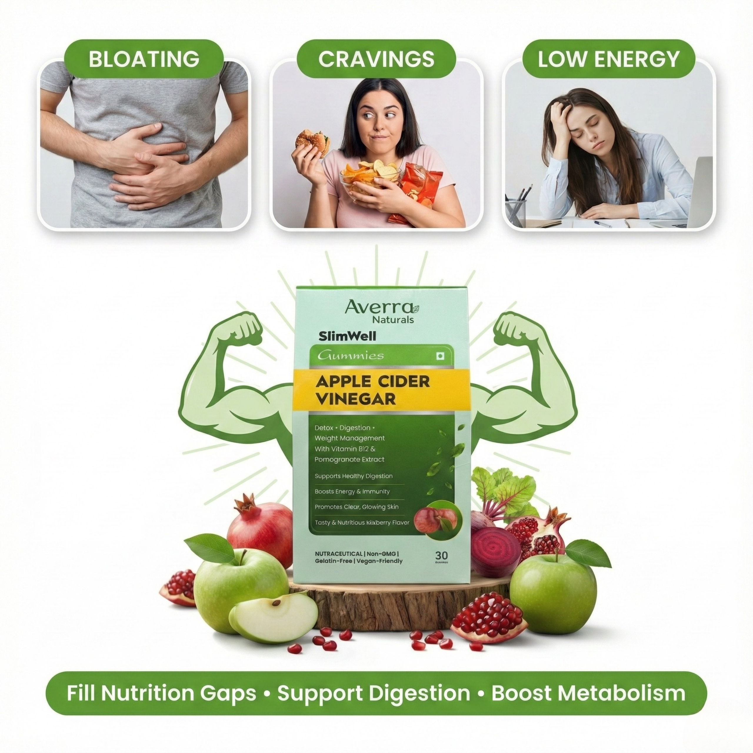 SlimWell Apple Cider Vinegar Gummies– Detox, Digestion & Weight Management.